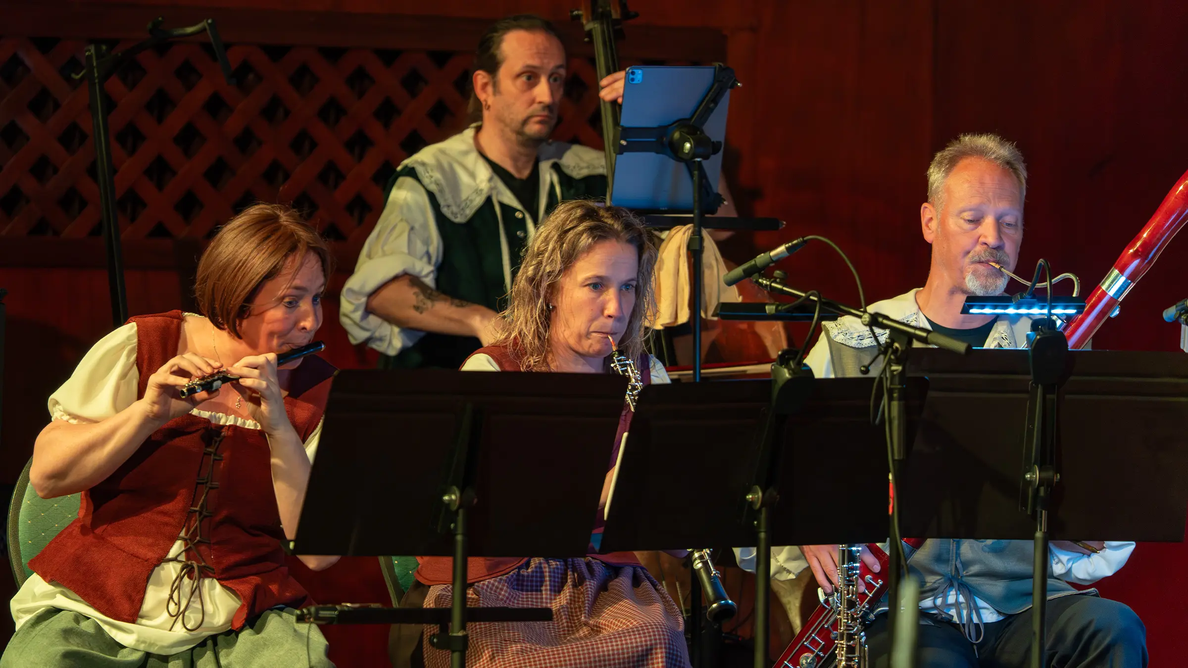 De muzikanten van het Schinderhannesensemble met hun instrumenten